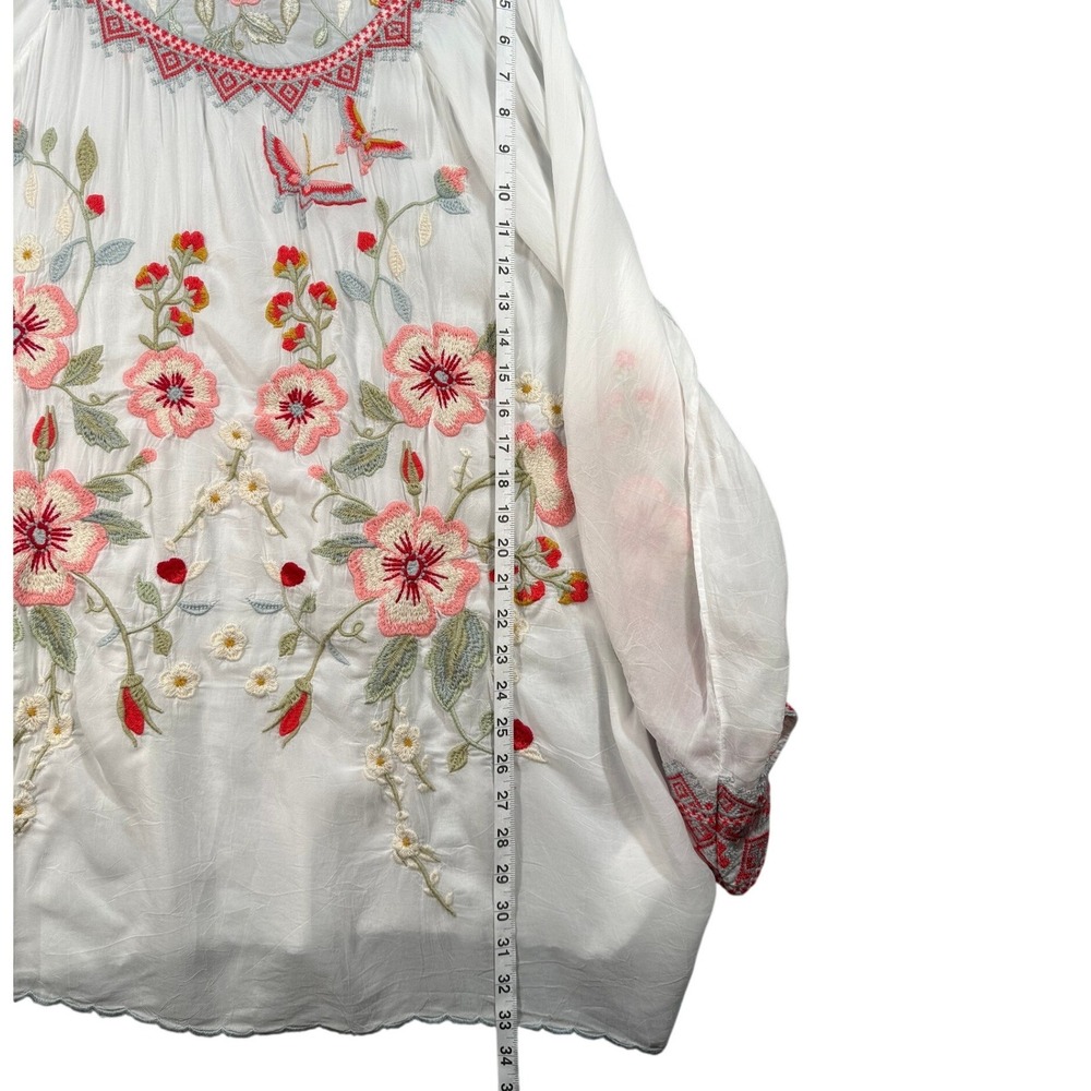Johnny Was White Floral Embroidered Tunic with Pink and Red Accents - Picture 8 of 16